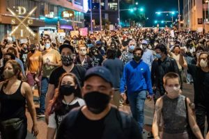 Angry riot mobs destroy businesses in many cities, not responding to police commands to stop the destruction